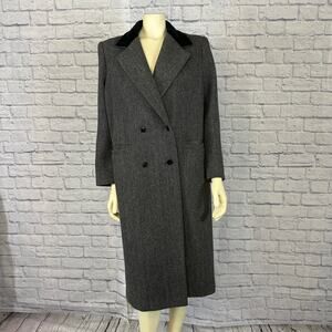 Vintage Central Park 80’s Double Breasted Herringbone, velvet collar coat size L